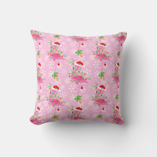 Almofada Padrão Flamingo Rosa de Natal (Frente)