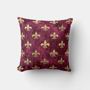 Almofada Padrão Fleur De Lis Mardi Gras Orleans Velvet Verm