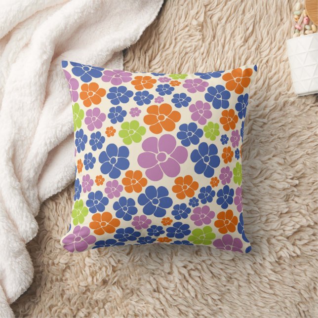 Almofada Padrão Flor - Azul, Laranja, Roxo, Verde (Cobertor)