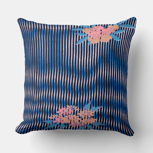 Almofada Padrão Flor e Stripes, Design japonês (Frente)