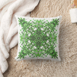 Almofada Padrão Floral Abstrato em Preto e Verde sobre Bran