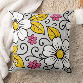 Almofada Padrão Floral Alegre com Contornos Ousados