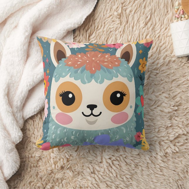 Almofada Padrão Floral Alpaca Lama Cute (Cobertor)