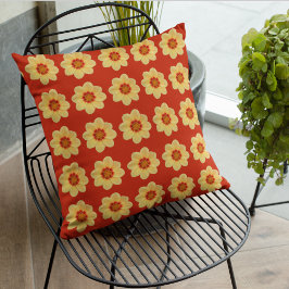 Almofada Padrão Floral Amarelo Dahlia em Vermelho