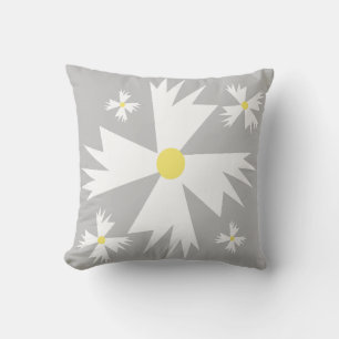 Almofada Padrão Floral Amarelo e Cinza Daisy Moderno