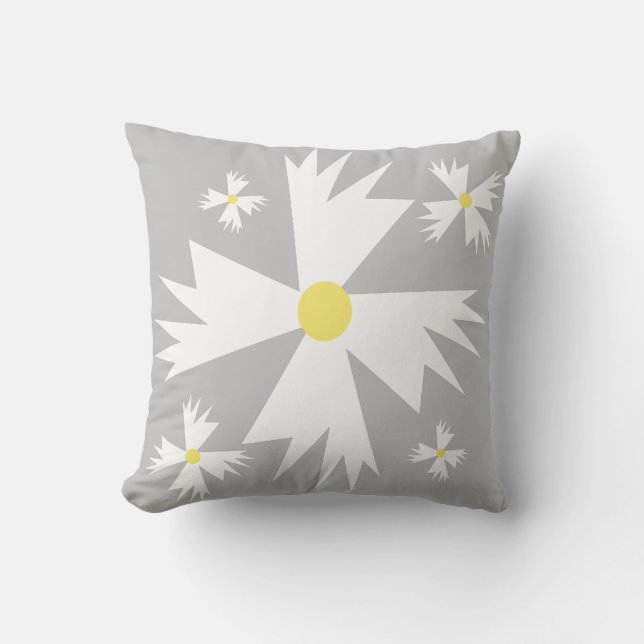 Almofada Padrão Floral Amarelo e Cinza Daisy Moderno (Frente)
