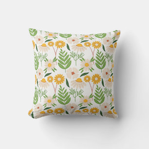 Almofada Padrão floral amarelo-ouro e branco de marfim