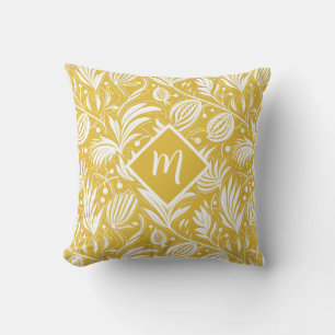 Almofada Padrão Floral Amarelo Tropical com Monograma em Di