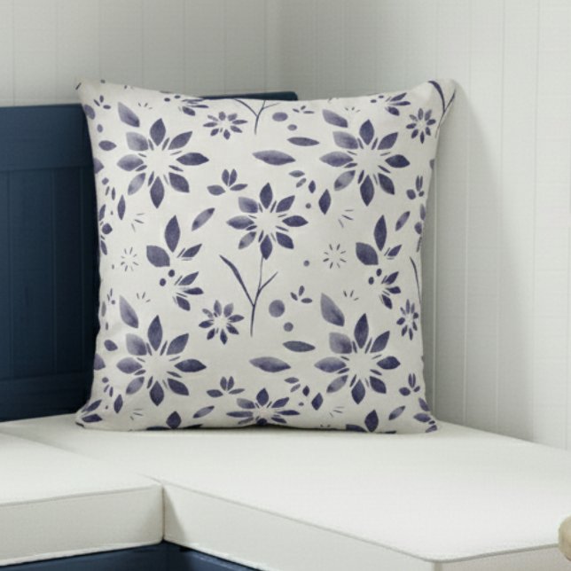 Almofada Padrão Floral Aquarela Azul (Criador carregado)