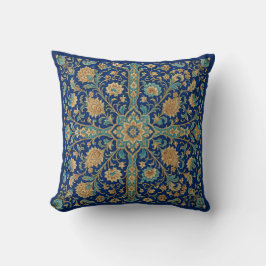 Almofada Padrão Floral Arabesco Persa Azul Real