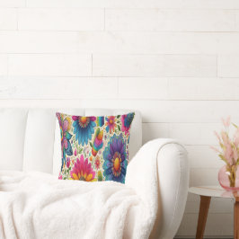 Almofada Padrão Floral Arco-Íris Retrô Hippie