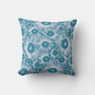 Almofada Padrão Floral Azul