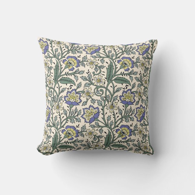 Almofada Padrão floral azul, amarelo e branco contínuo (Frente)