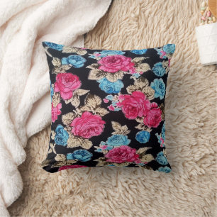 Almofada Padrão Floral Azul Cor-De-Rosa Cor-De-Corte A Pret