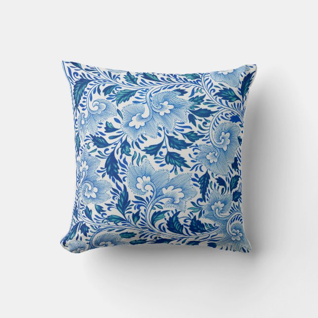 Almofada Padrão Floral Azul e Branco (Frente)