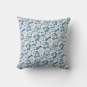 Almofada Padrão Floral Azul e Branco Elegante
