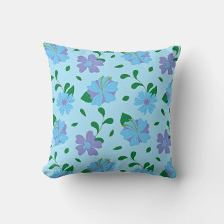 Almofada Padrão Floral Azul e Púrpura no Azul Claro | Seaml