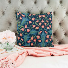 Almofada Padrão Floral Azul e Rosa William Morris