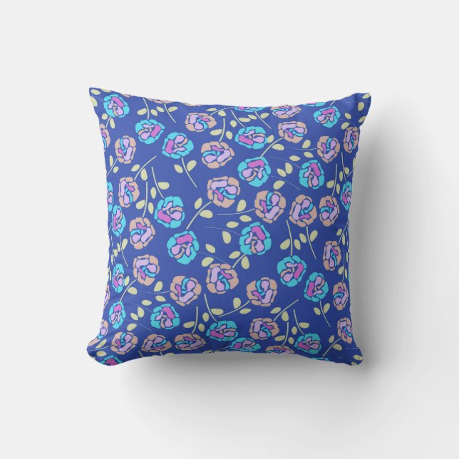 Almofada Padrão Floral Azul e Roxo (Frente)