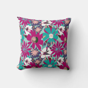 Almofada Padrão Floral Azul e Roxo