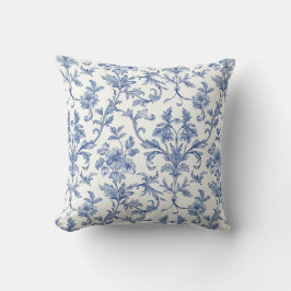 Almofada Padrão Floral Azul Toile de Jouy Francês Country