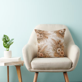 Almofada Padrão Floral Boho Creme Neutro e Caramelo