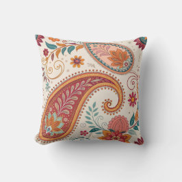 Almofada Padrão Floral Boho Paisley Branco Vibrante