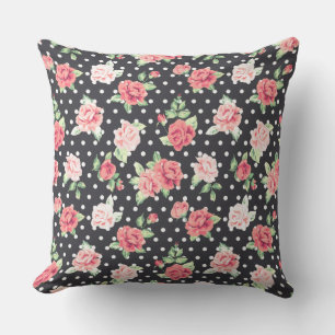 Almofada Padrão Floral Bolinhas branca em fundo preto