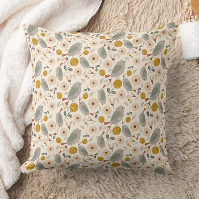 Almofada Padrão Floral Botânico Bonito de Pássaro (Cobertor)
