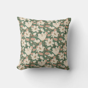 Almofada Padrão Floral Botânico de Beige Lily Verde