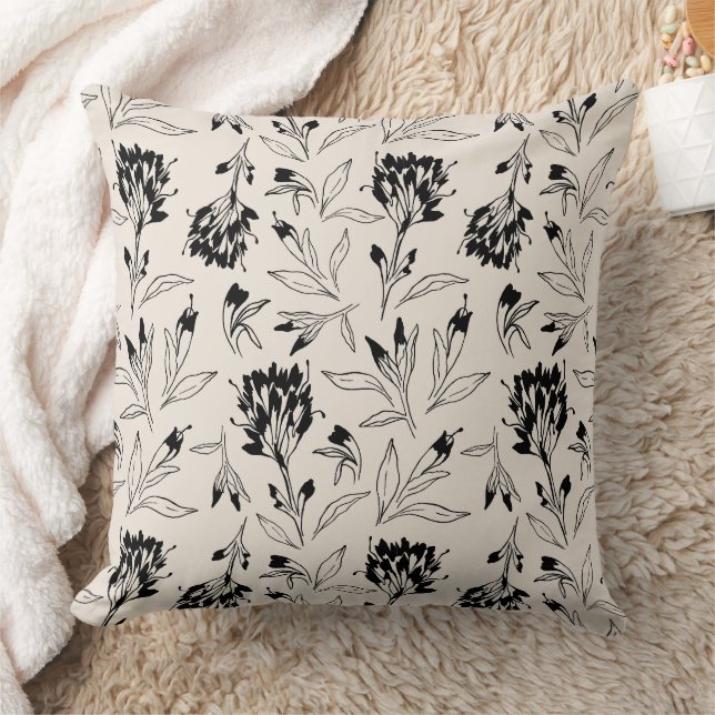 Almofada Padrão Floral Botânico Preto Moderno (Cobertor)