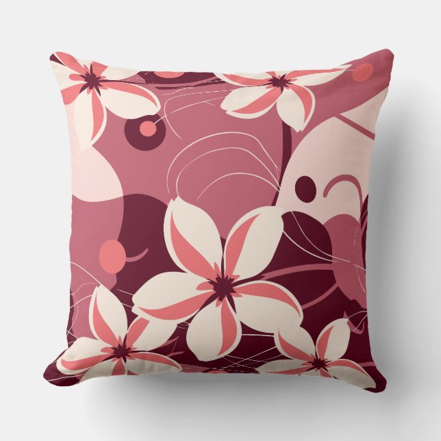 Almofada Padrão Floral Branco Creme e Rosa Pêssego (Frente)