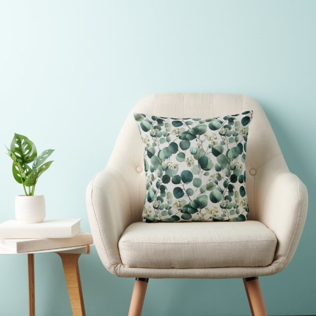 Almofada Padrão Floral Branco de Eucalipto Verde Botânico (Cadeira)