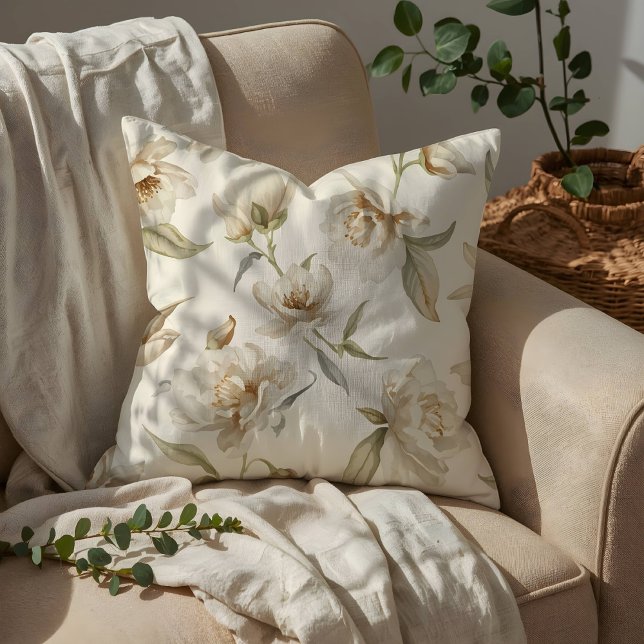 Almofada Padrão Floral Camélia Branca Suave (Criador carregado)