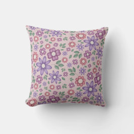 Almofada padrão floral caprichoso rosa poeirento romântico