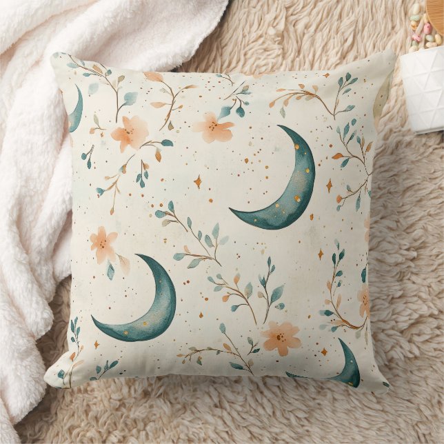 Almofada Padrão Floral Celestial Boho Lua (1) (Cobertor)