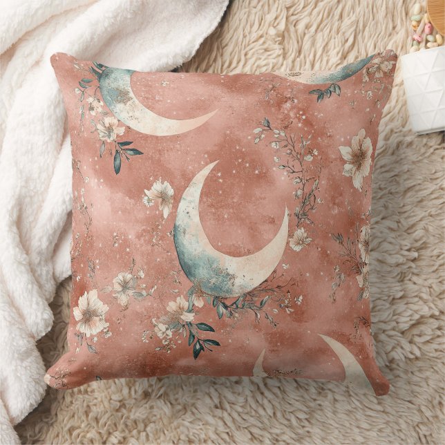Almofada Padrão Floral Celestial Terracota Suave (Cobertor)