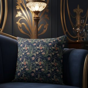Almofada Padrão Floral Clássico de Arte Azul Nouveau