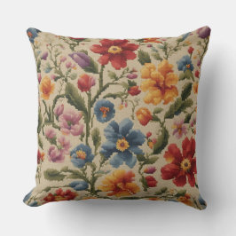 Almofada Padrão Floral Colorido Vintage Cross Stitch
