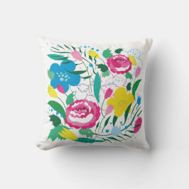 Almofada Padrão floral com buquê colorido.