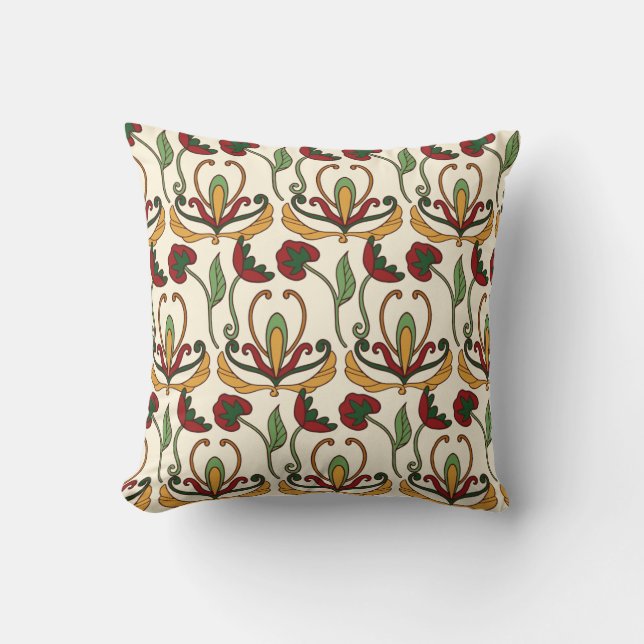 Almofada Padrão floral contínuo com vermelho e amarelo  (Frente)