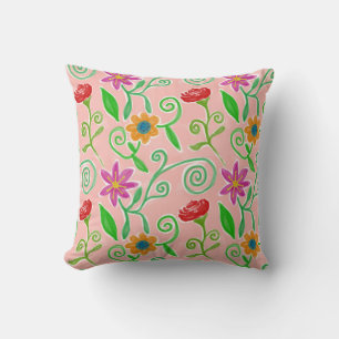 Almofada Padrão Floral Cor - de - Laranja, Vermelho e Roxo