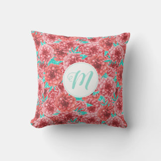 Almofada Padrão Floral Coral e Monograma