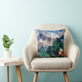 ALMOFADA PADRÃO FLORAL CRISÂNTEMO AZUL E TERRACOTA