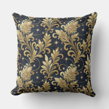 Padrão Floral Damask Luxuoso Dourado e Preto