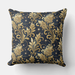 Almofada Padrão Floral Damask Luxuoso Dourado e Preto