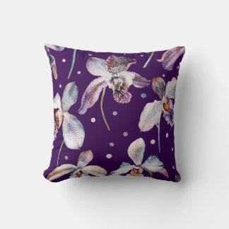 Almofada Padrão Floral das Orquídeas de Aquarela Elegante