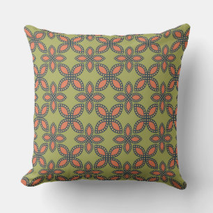 Almofada Padrão Floral de Abstrato cor verde e laranja retr