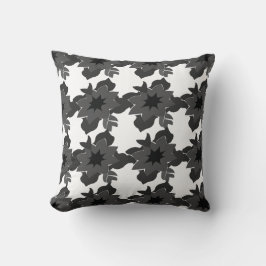 Almofada Padrão Floral de Abstrato Preto e Cinza