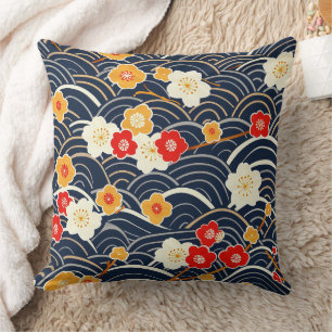 Almofada Padrão Floral de Ameixa em Flor Onda Japonesa Mari